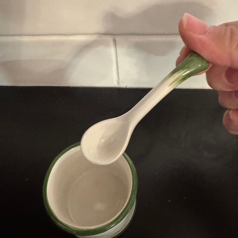 Costa Jam Jar Cream Green Italian Ceramic Strawberry Lid Spoon Fatto a Mano - Picture 4 of 7